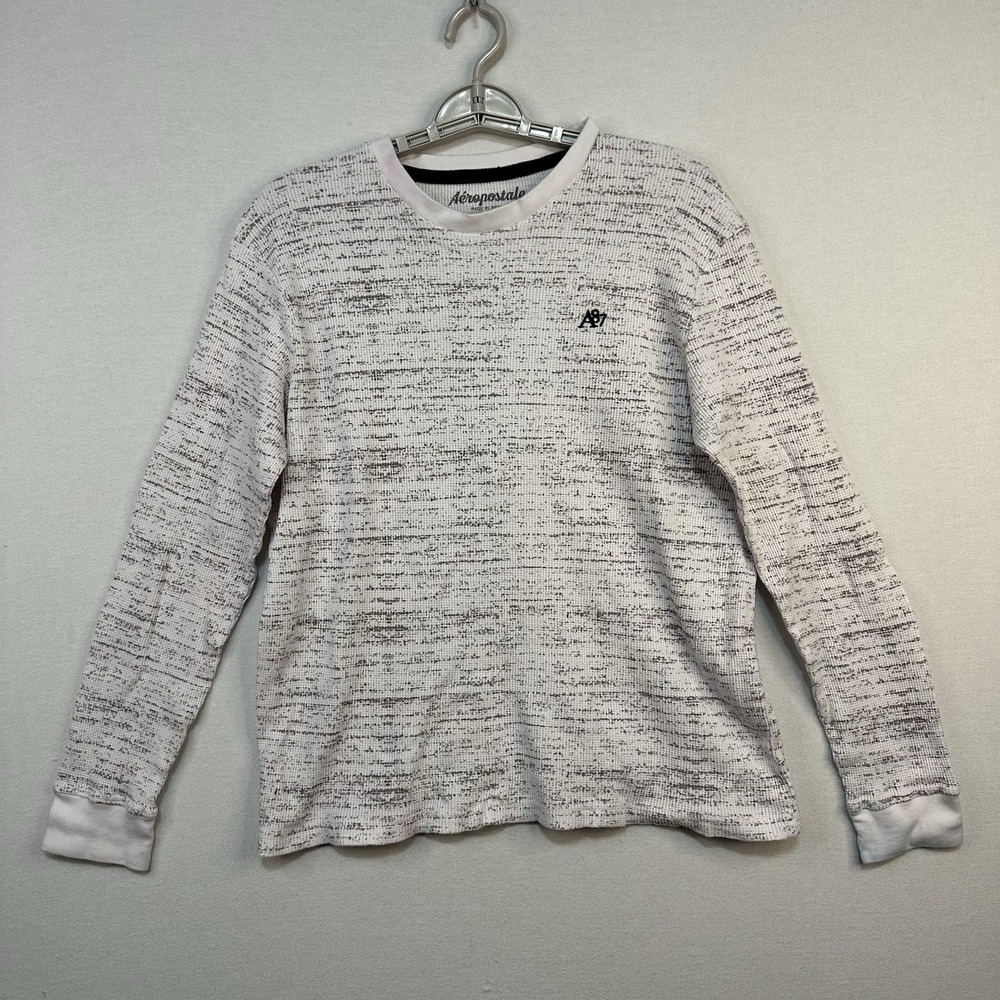 Aeropostale Men's Large Thermal Long Sleeve Shirt Waffle Knit A87 Logo Blk/White